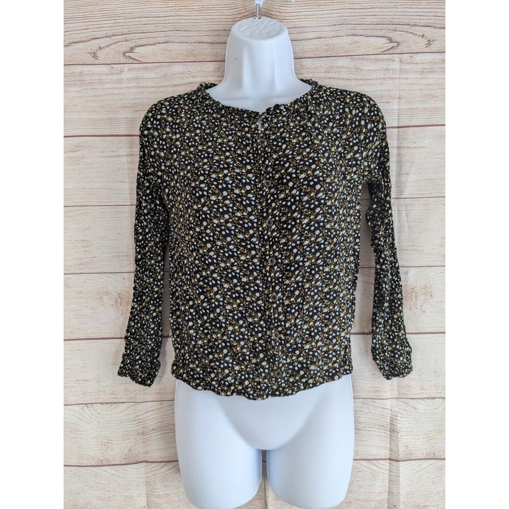 Maurices Blouse Women's X-small Black Floral l Button Up Long Sleeve Top
